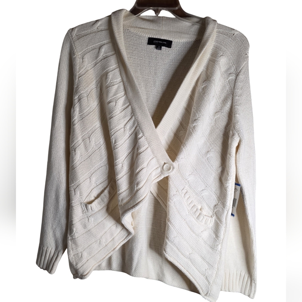 Jones New York Woman Ivory Button Front Cardigan Sweater Size 1X NWT